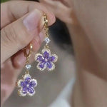 Purple Crystal Flower Five-Petal Floral Earrings
