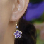 Purple Crystal Flower Five-Petal Floral Earrings