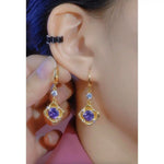 Purple Crystal Flower Hoop Earrings