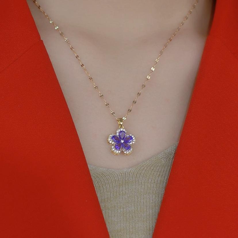 Purple Crystal Flower Necklace