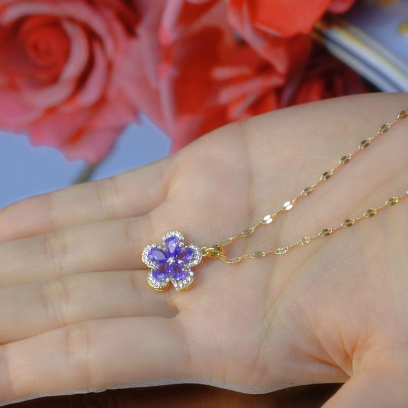 Purple Crystal Flower Necklace