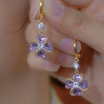 Purple Crystal Flower Stud Earrings