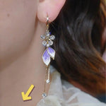 Purple Crystal Flower Tassel Drop Earrings