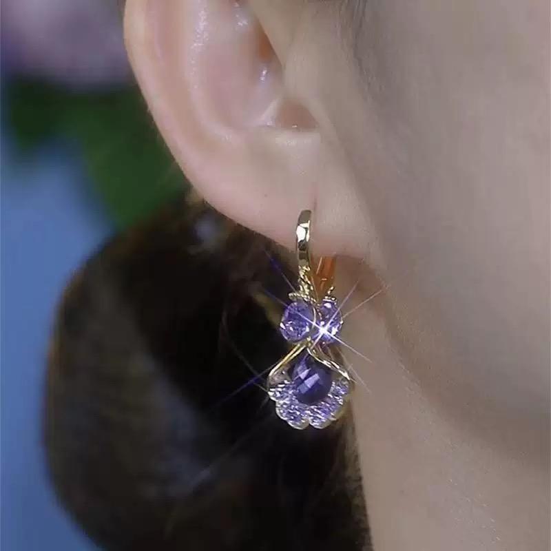 Purple Crystal Ginkgo Leaf Earrings