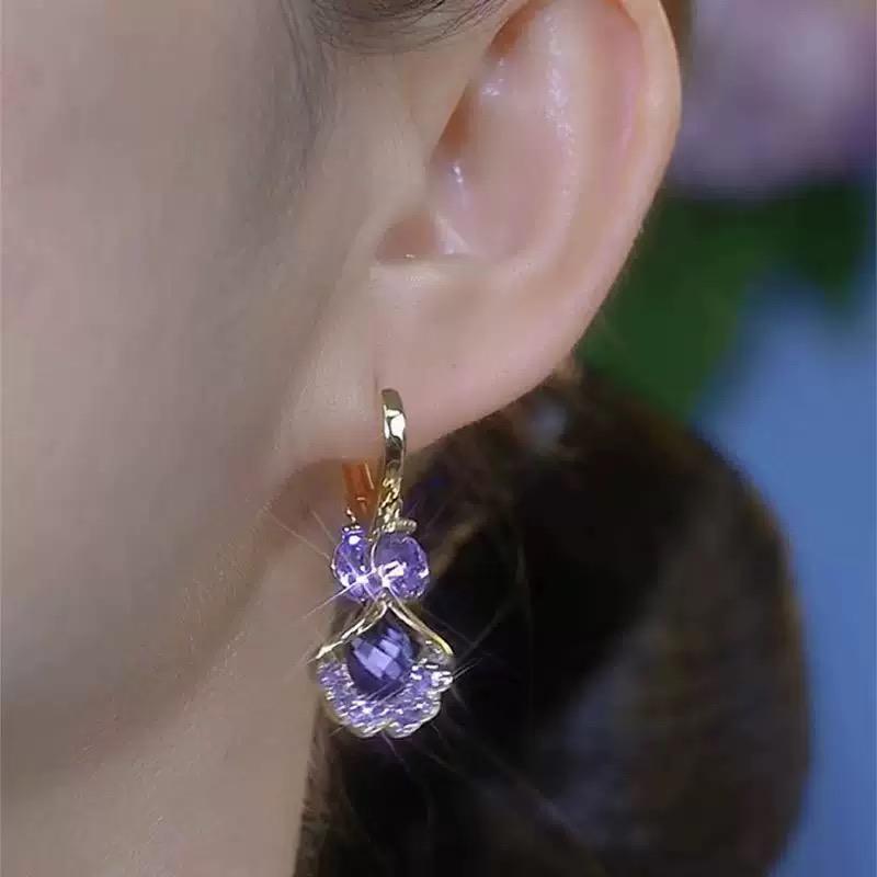 Purple Crystal Ginkgo Leaf Earrings