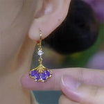 Purple Crystal Ginkgo Leaf Stud Earrings