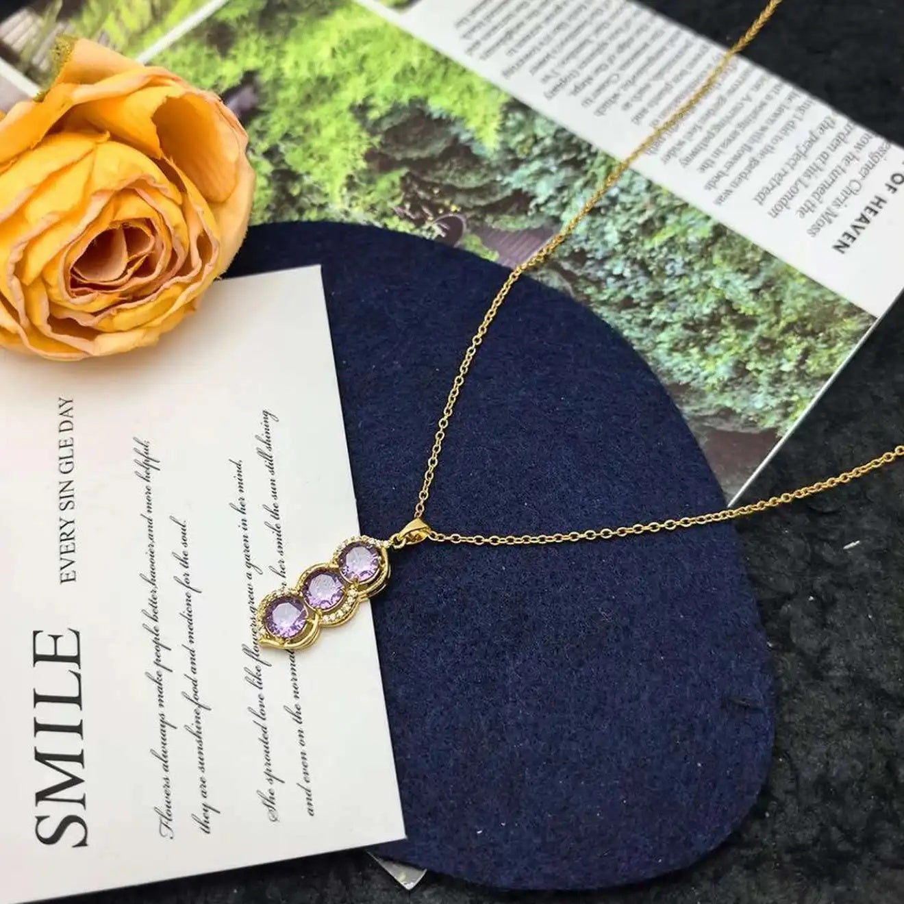 Purple Crystal Gourd Pendant Necklace