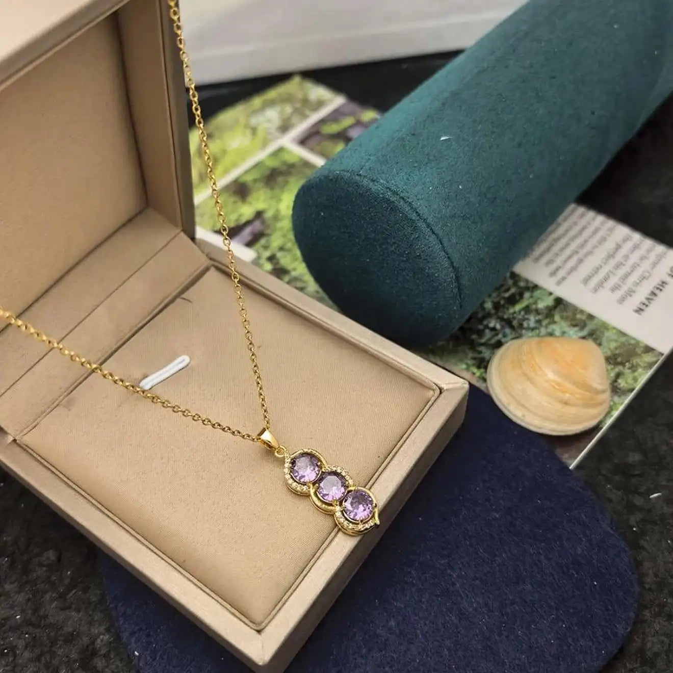 Purple Crystal Gourd Pendant Necklace