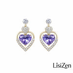 Purple Crystal Heart Drop Earrings