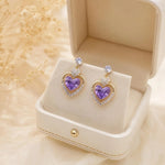 Purple Crystal Heart Drop Earrings