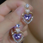 Purple Crystal Heart Drop Earrings