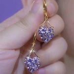 Purple Crystal Heart Hoop Earrings