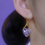 Purple Crystal Heart Hoop Earrings