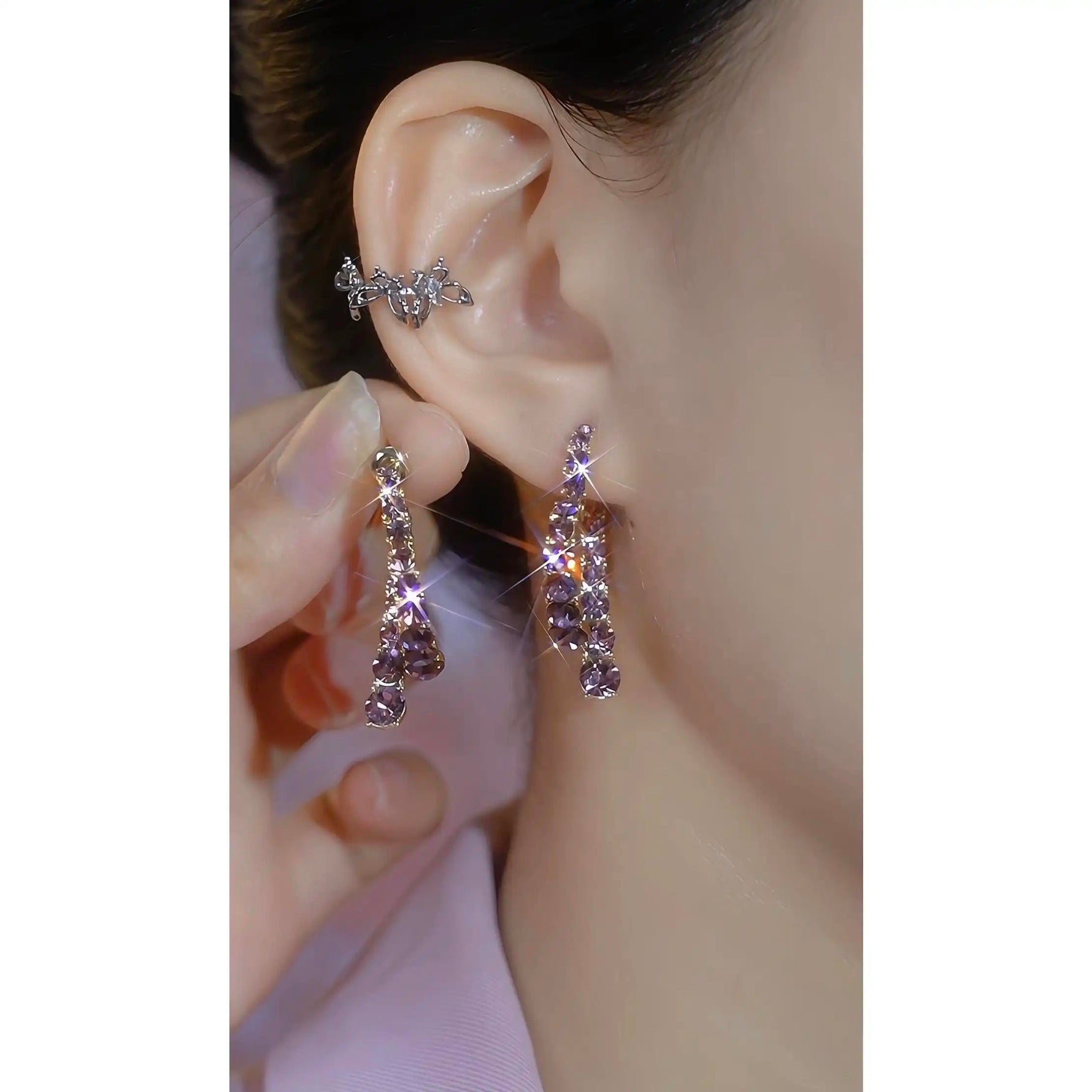 Purple Crystal Korean Hoop Earrings