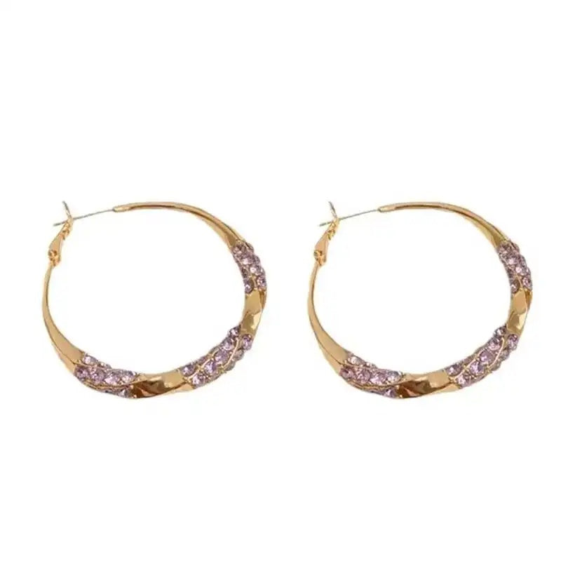 Purple Crystal Large Hoop Earrings
