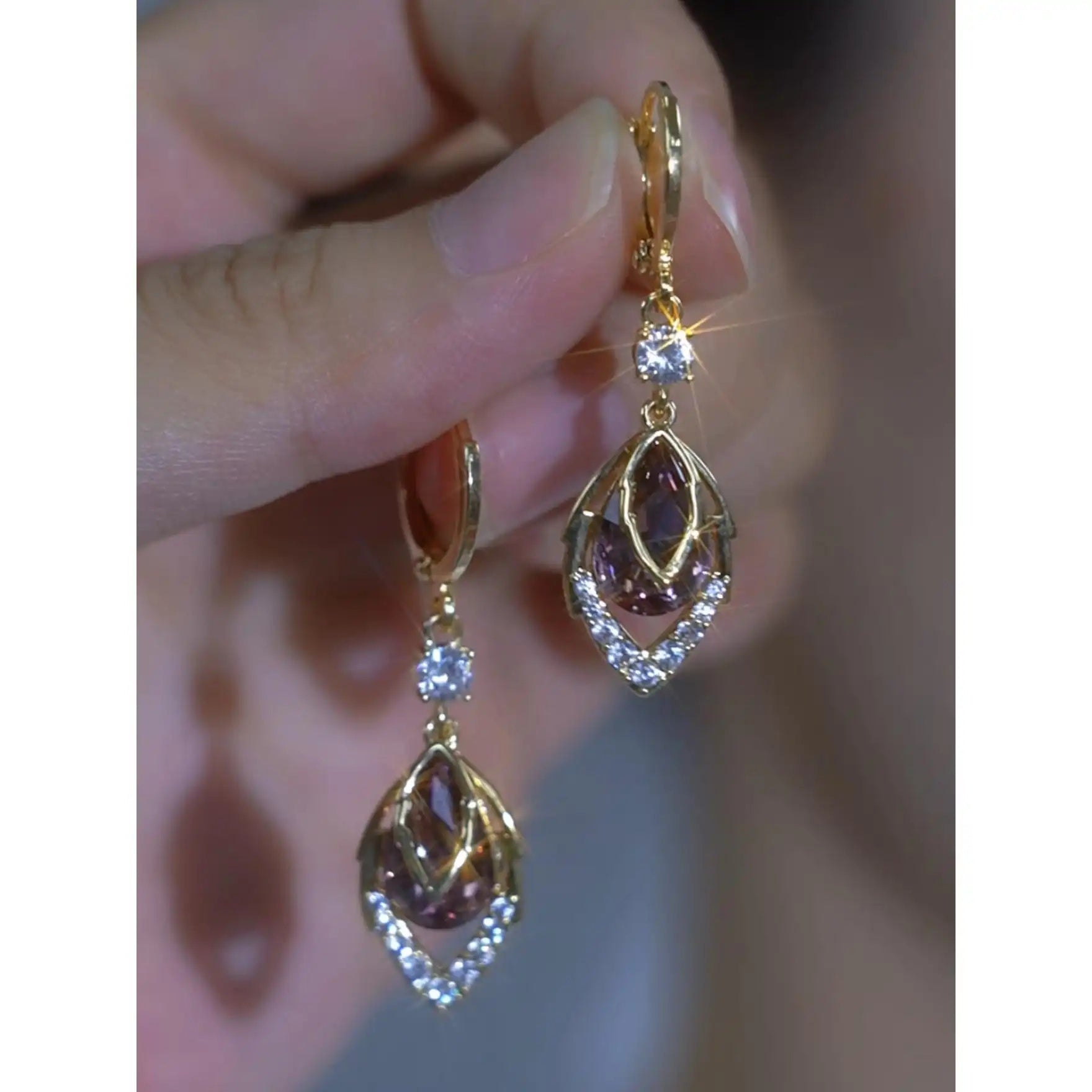 Purple Crystal Leaf Earrings