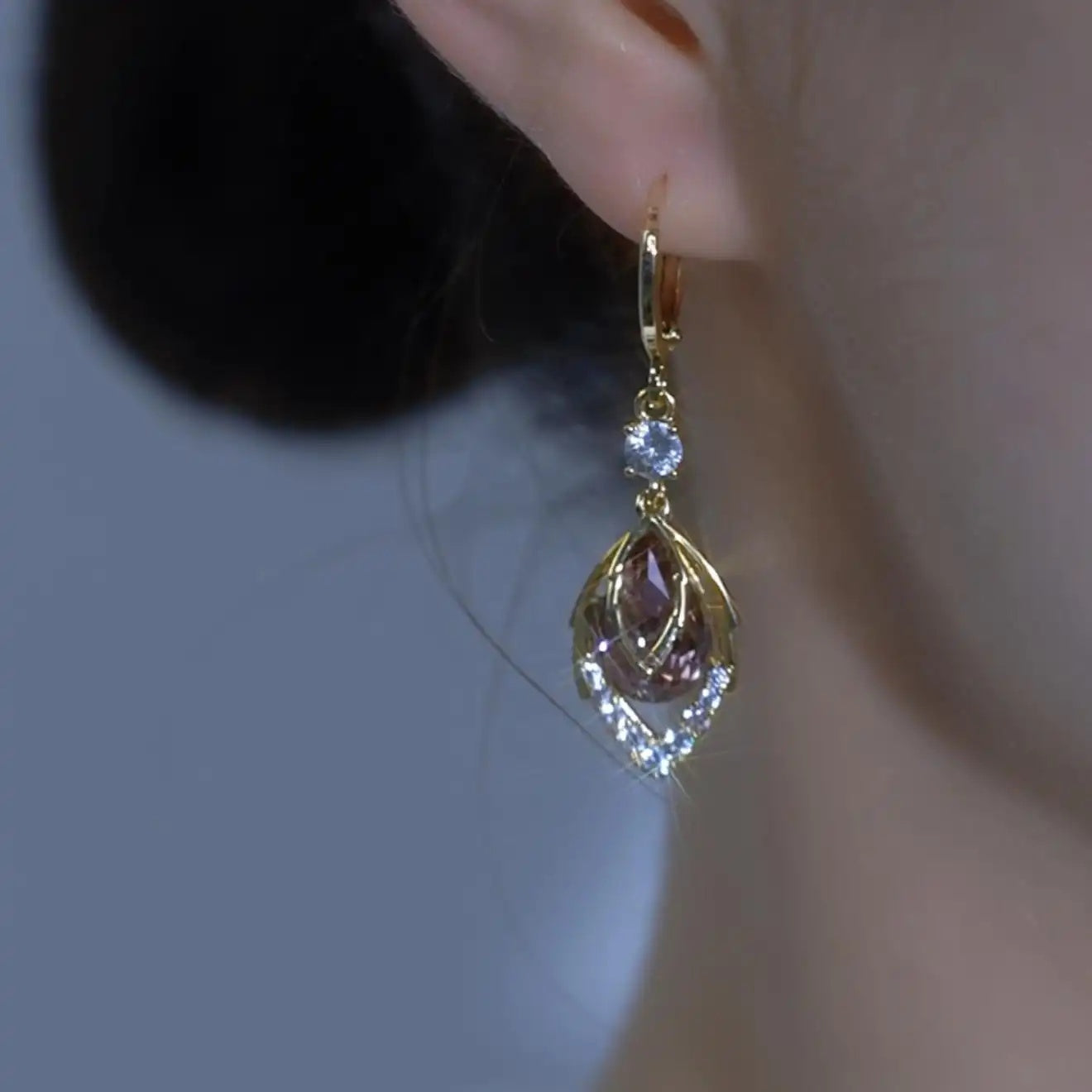 Purple Crystal Leaf Earrings