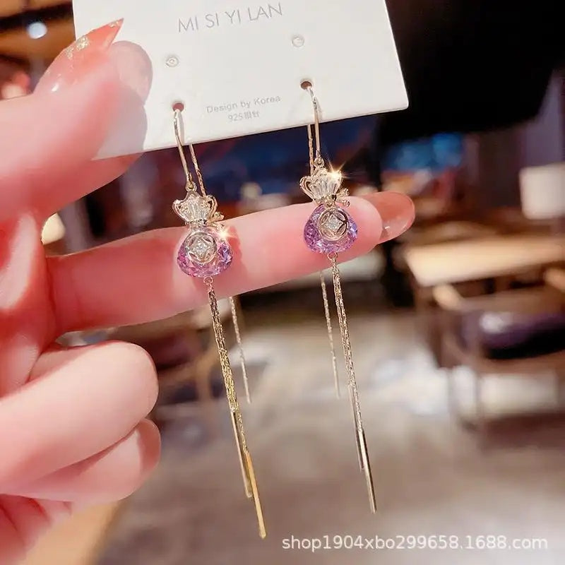 Purple Crystal Linear Drop Earrings