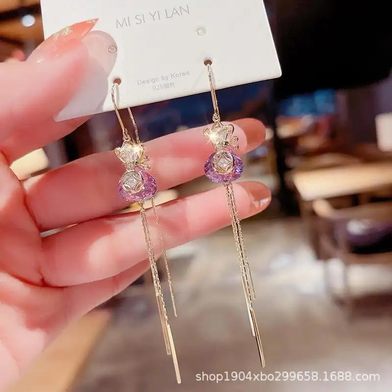 Purple Crystal Linear Drop Earrings