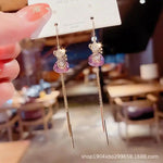 Purple Crystal Linear Drop Earrings