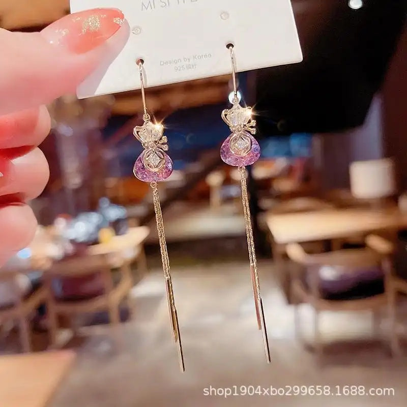 Purple Crystal Linear Drop Earrings