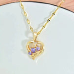 Purple Crystal Love Heart Necklace