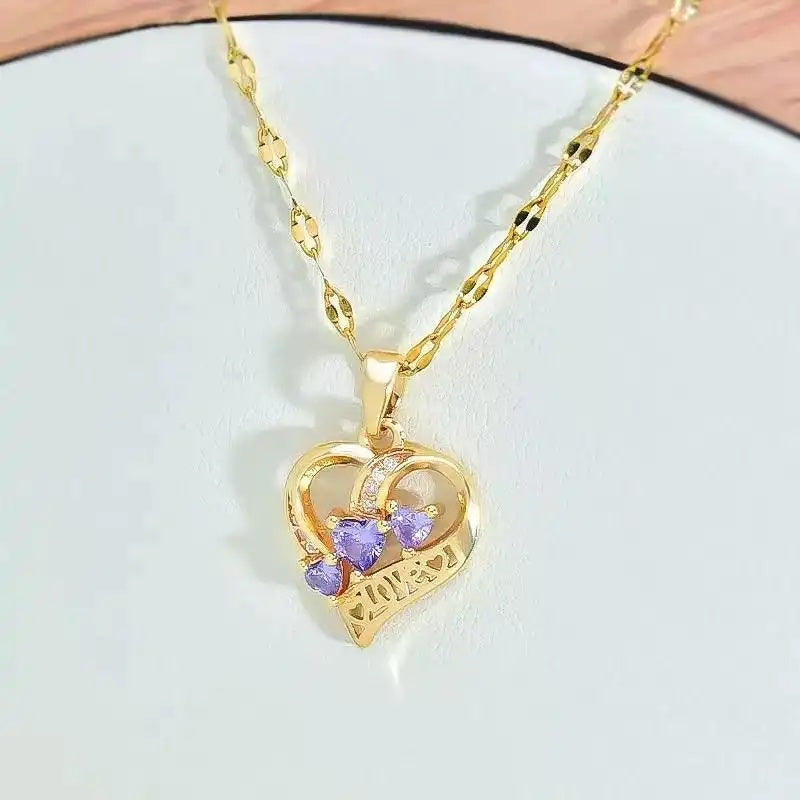 Purple Crystal Love Heart Necklace