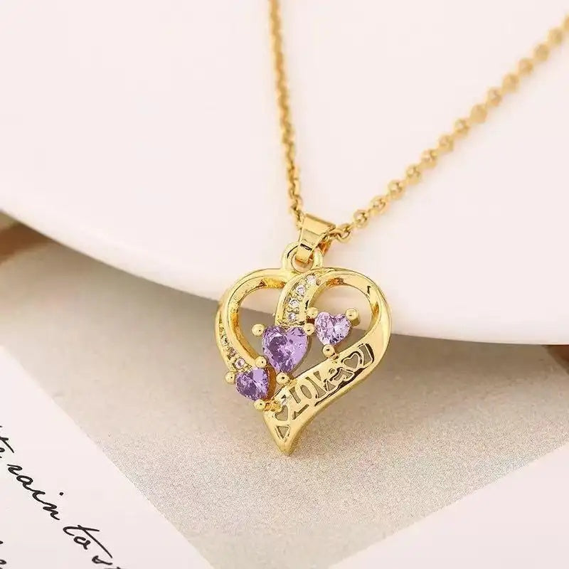 Purple Crystal Love Heart Necklace