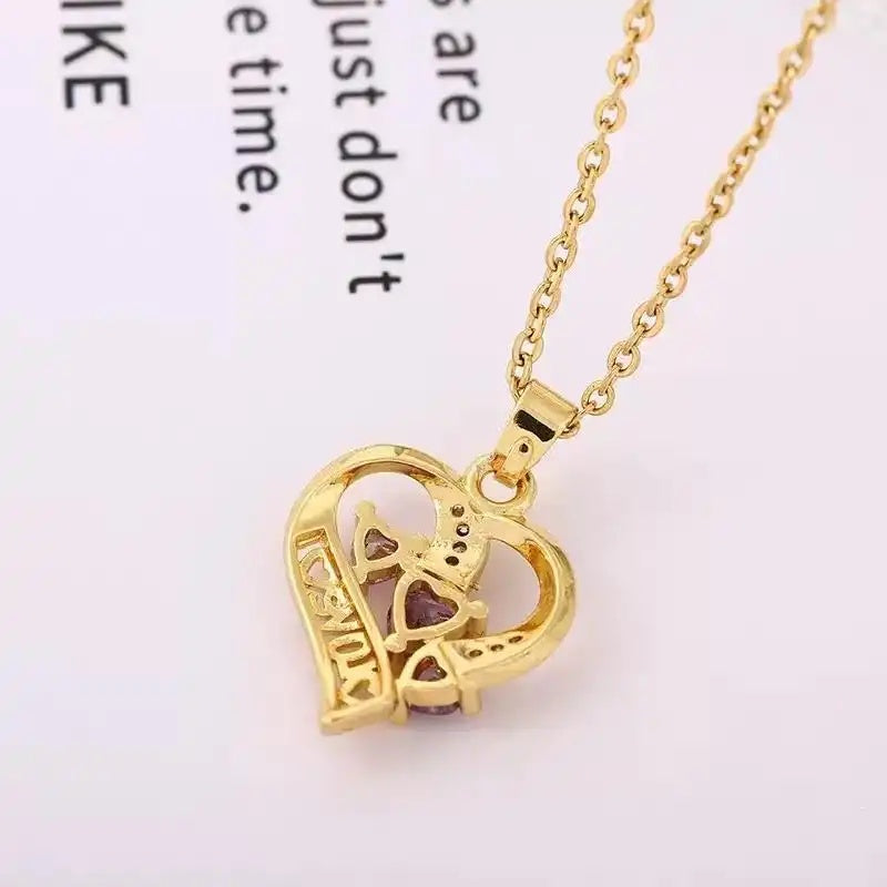 Purple Crystal Love Heart Necklace