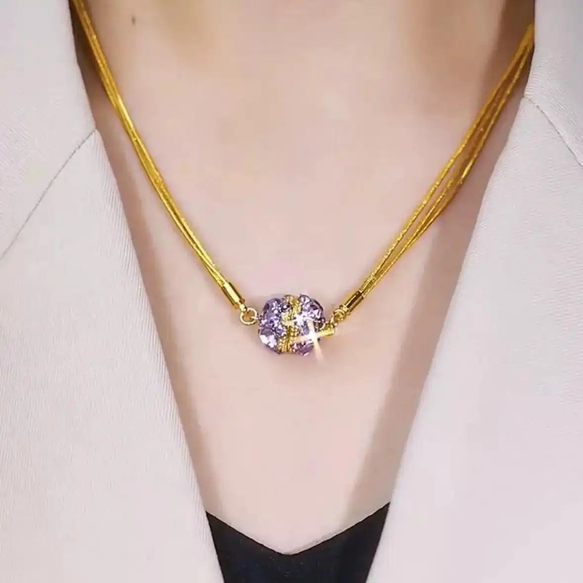Purple Crystal Magnetic Multi-Layer Collar Necklace