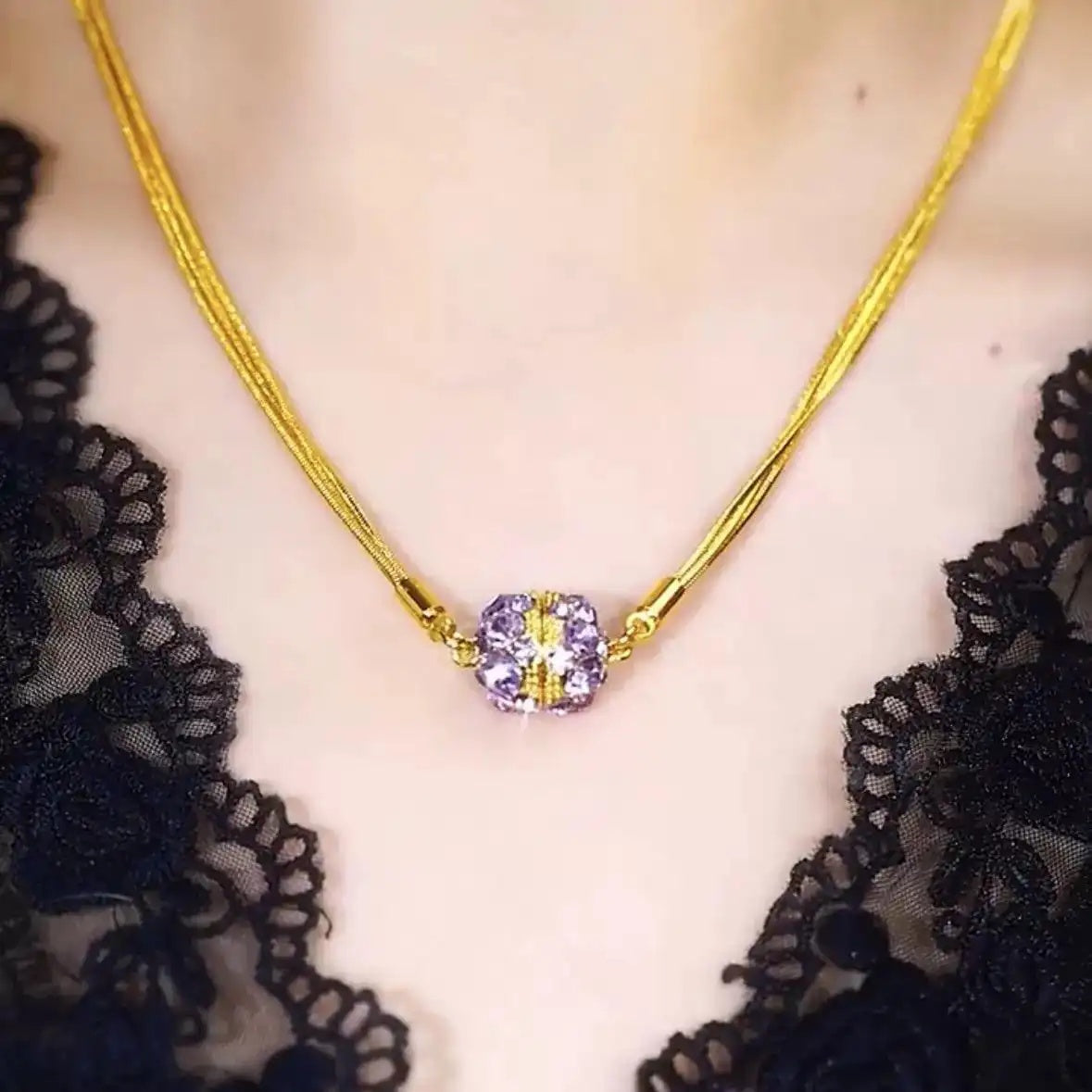 Purple Crystal Magnetic Multi-Layer Collar Necklace