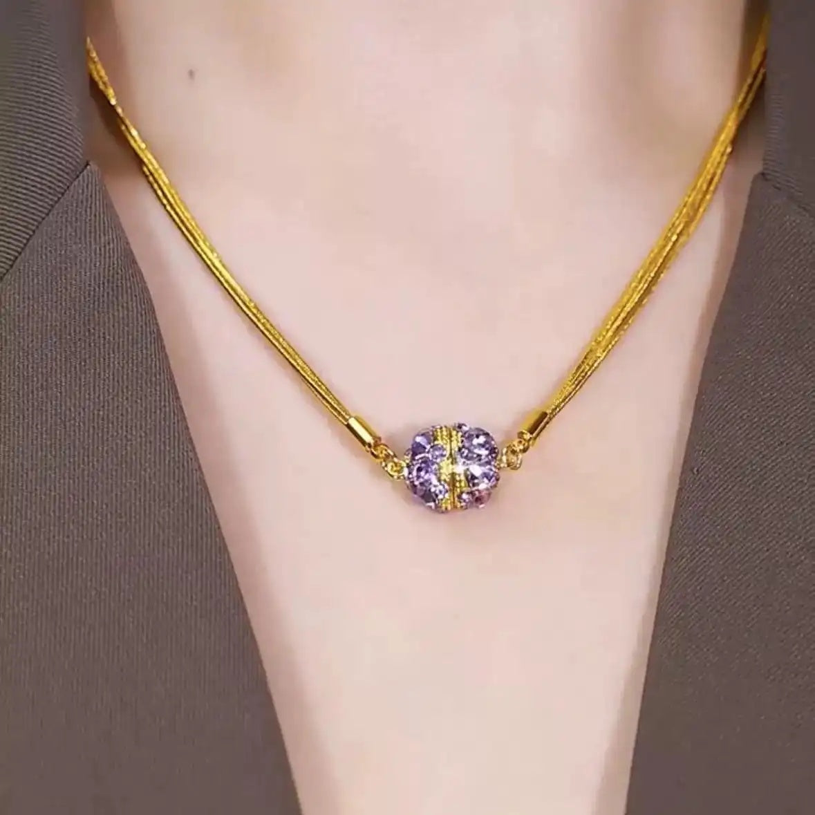 Purple Crystal Magnetic Multi-Layer Collar Necklace