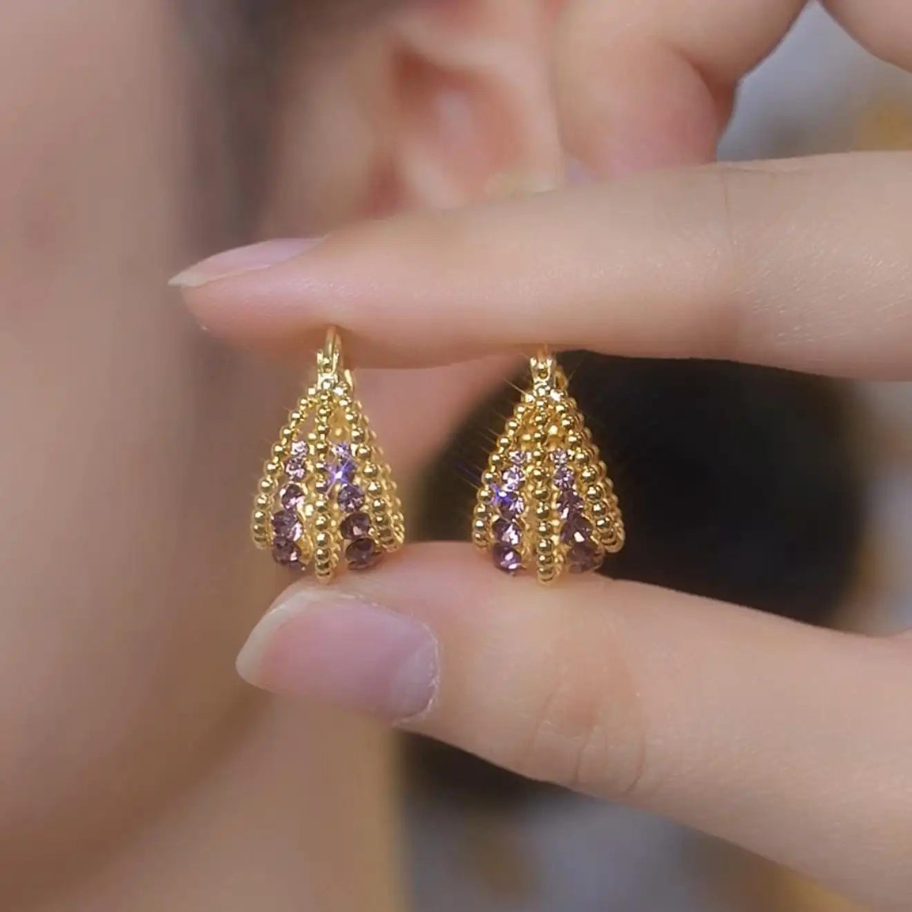 Purple Crystal Multi-Layer Geometric Hoop Earrings
