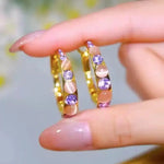 Purple Crystal Oval Hoop Earrings