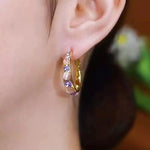 Purple Crystal Oval Hoop Earrings