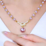 Purple Crystal Pearl Pendant Necklace