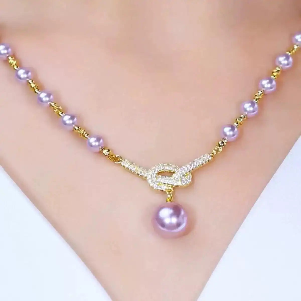 Purple Crystal Pearl Pendant Necklace