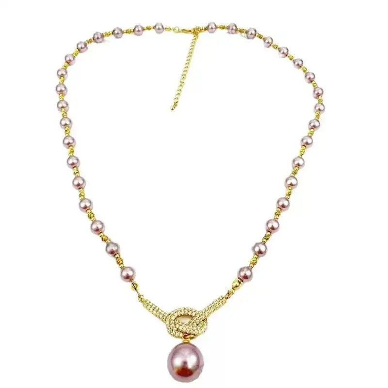 Purple Crystal Pearl Pendant Necklace