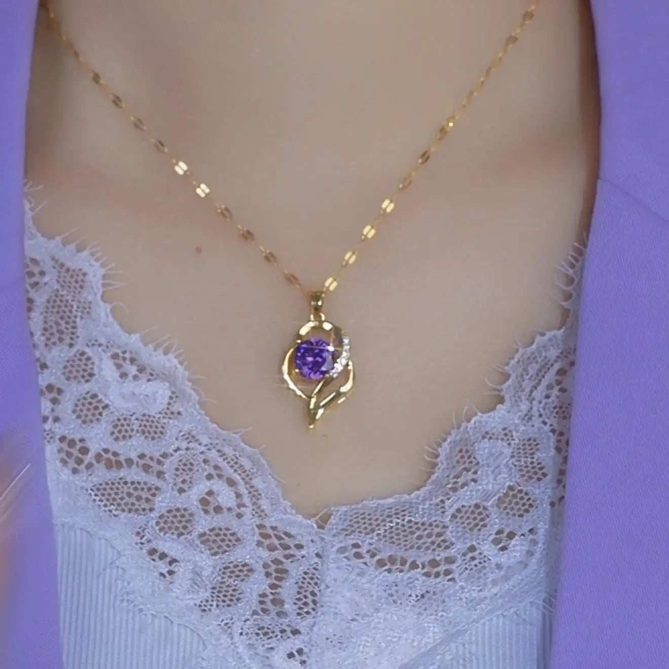 Purple Crystal Pendant Necklace