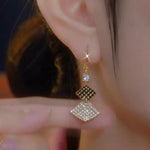 Purple Crystal Rhombus Earrings