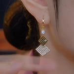 Purple Crystal Rhombus Earrings