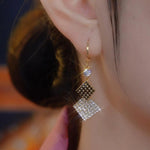 Purple Crystal Rhombus Earrings