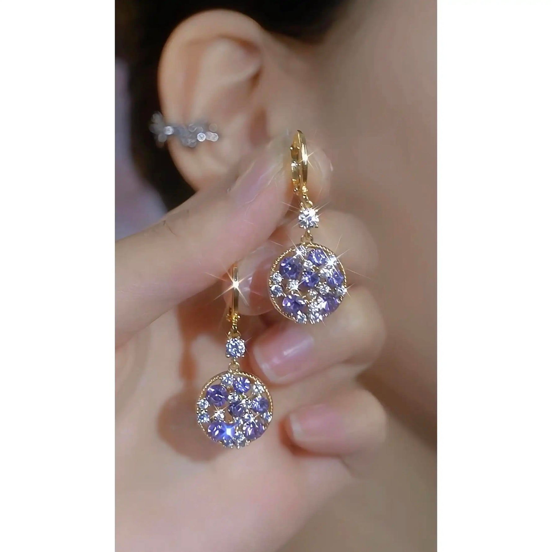 Purple Crystal Round Clip-On Earrings