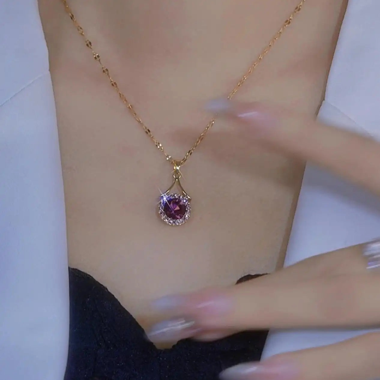 Purple Crystal Round Pendant Necklace