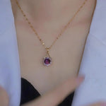 Purple Crystal Round Pendant Necklace
