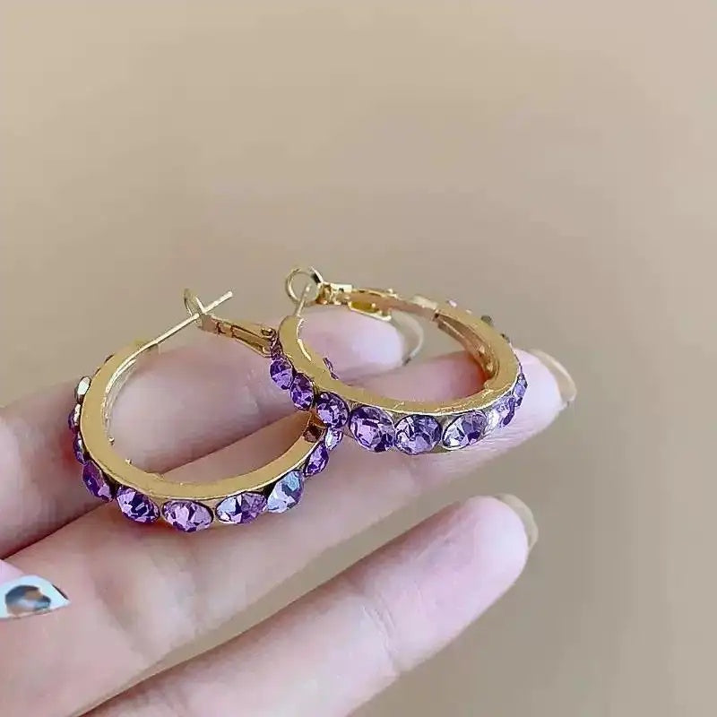 Purple Crystal Slim Hoop Earrings