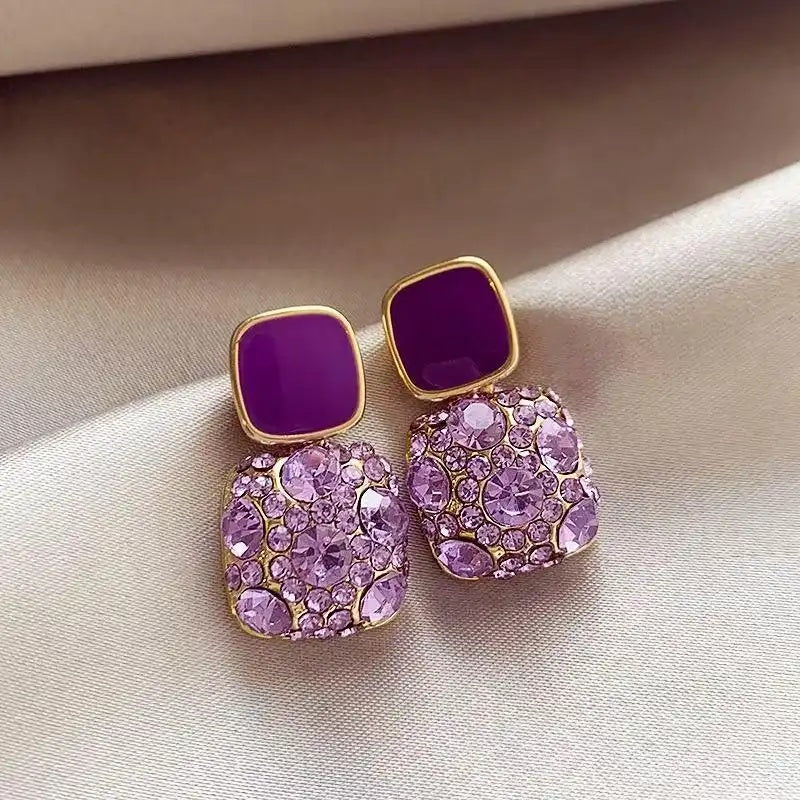 Purple Crystal Square Stud Earrings