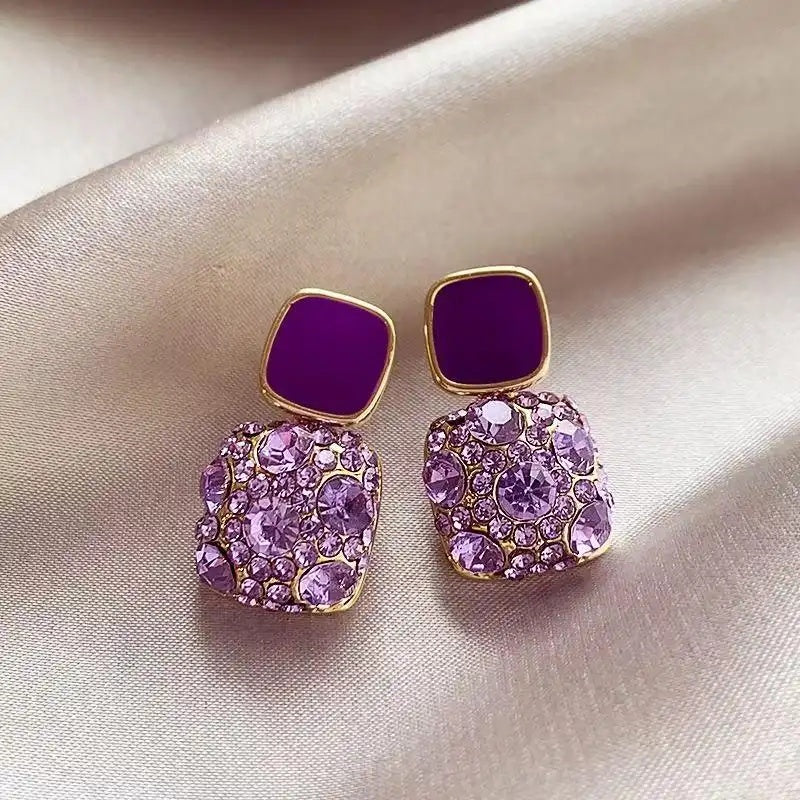 Purple Crystal Square Stud Earrings