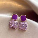 Purple Crystal Square Stud Earrings