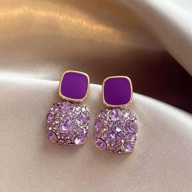 Purple Crystal Square Stud Earrings